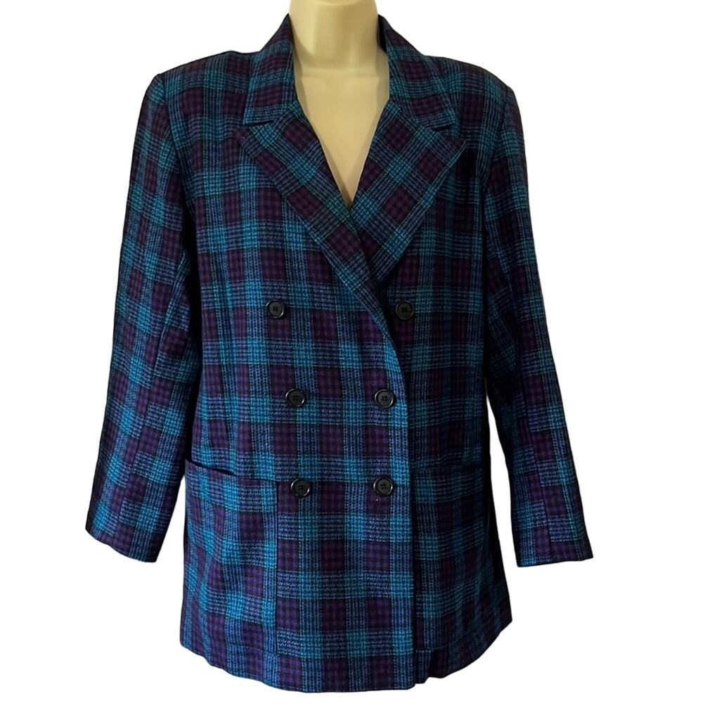 Vintage Handmade Pendleton Wool Plaid Blazer 90's Size 10 Double Breasted